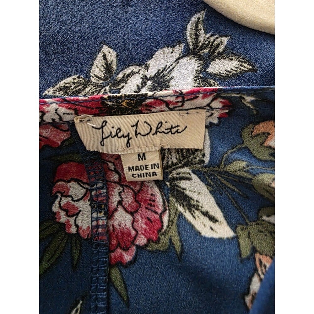Lily White Women's Blouse Floral Size Medium Teal - Picture 3 of 3
